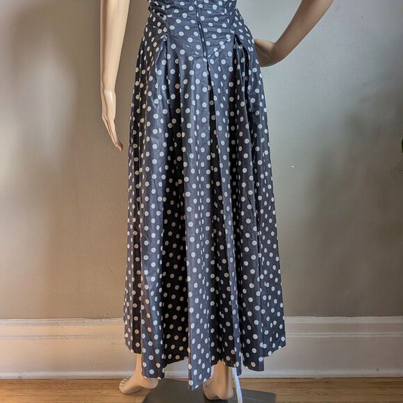 Vintage 90s Laura Ashley Navy Blue Polka Dot Midi Dress Sailor Picnic Size 10 - Picture 6 of 11